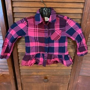 Plaid with Ruffle Button Down Shirt